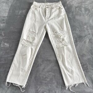 Pacsun White Distressed Ripped High Waisted Straight Leg Women's Jeans Size 25‎